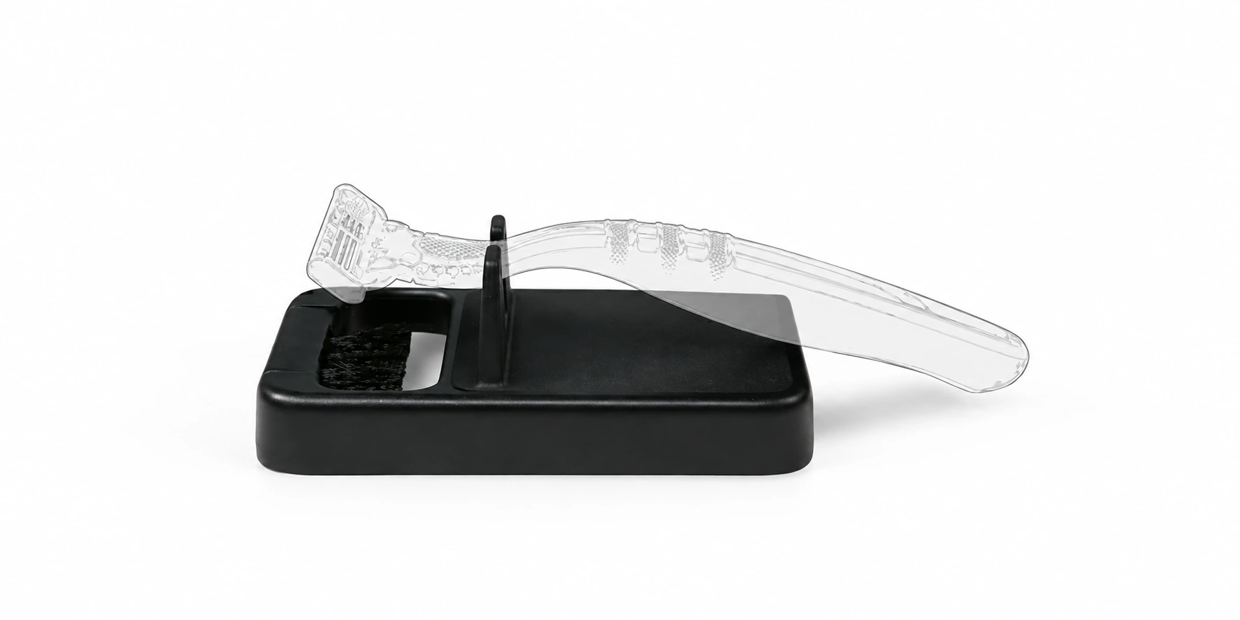 Product-use view showing the razor accessory.