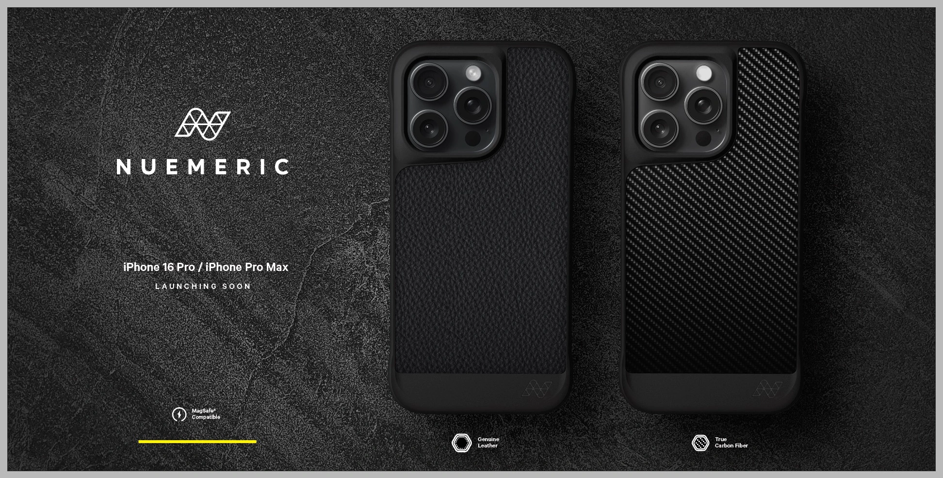 Launch artwork showing two case finishes.