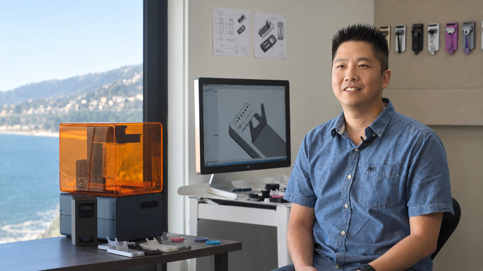 Hands-on CAD and prototyping with a 3D printer and physical product samples.
